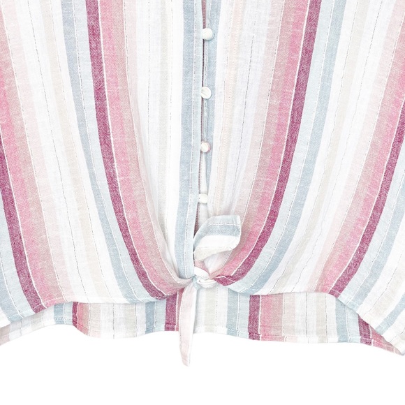 Rails Thea Tropic Stripe Button Front Tie Linen Short Sleeve Top - Picture 4 of 6